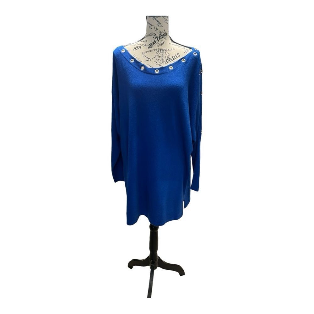 NWOT Anthony Original Blue Long Sleeve Sweater with Metal Ring Detail Sz 2X